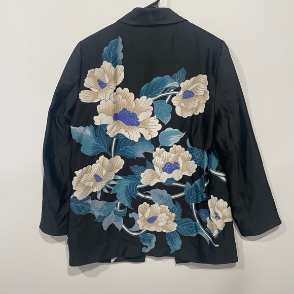 Zara Woman Floral‎ Print Blazer Jacket Size M Medium Black Blue Cream - Picture 6 of 8